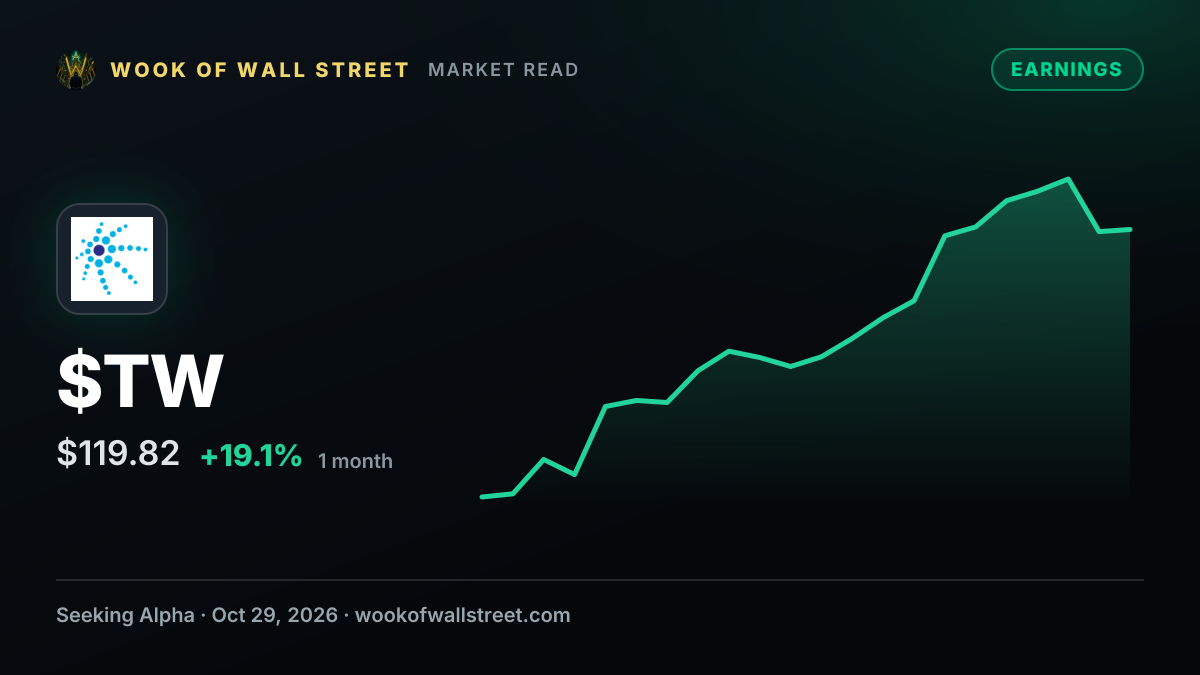 Tradeweb Markets Non-GAAP EPS of $1.02 beats by $0.01, revenue of $584.55M in-line — $TW one-month chart