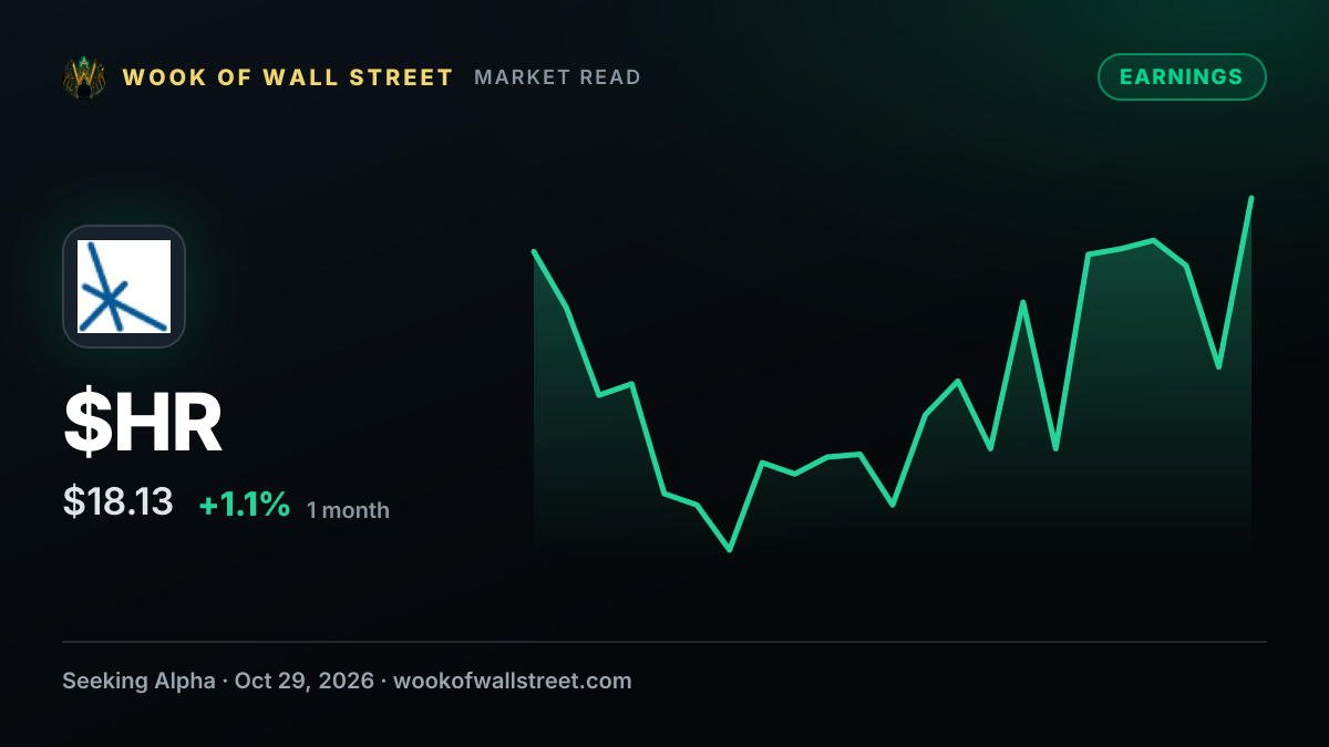 Healthcare Realty FFO of $0.42 beats by $0.01, revenue of $286.64M beats by $3.19M — $HR one-month chart