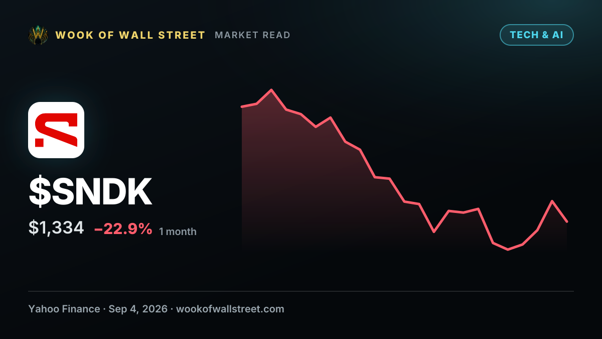 SanDisk (SNDK) Soars on S&P 100 Inclusion; Hedge Fund Ownership More-Than-Doubles — $SNDK one-month chart