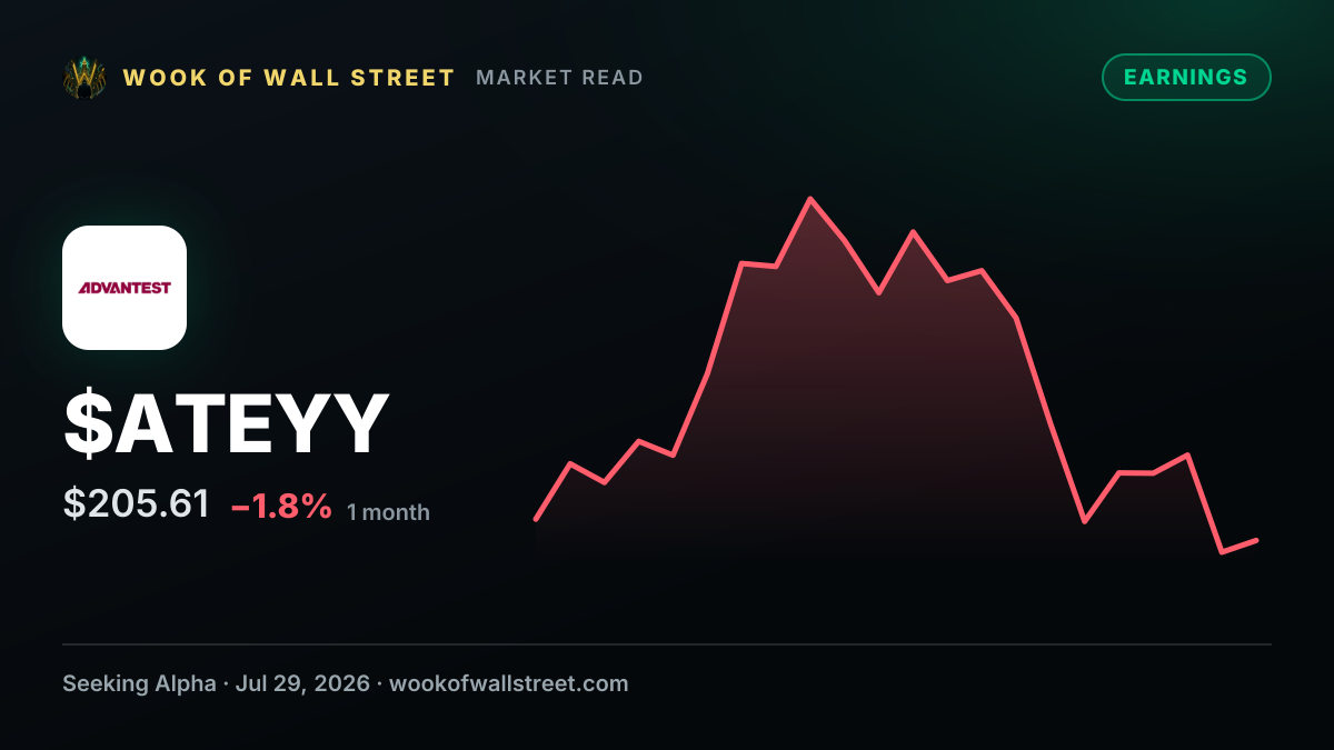 Advantest GAAP EPS of ¥239.89, revenue of ¥367.47B; revises FY2026 outlook — $ATEYY one-month chart
