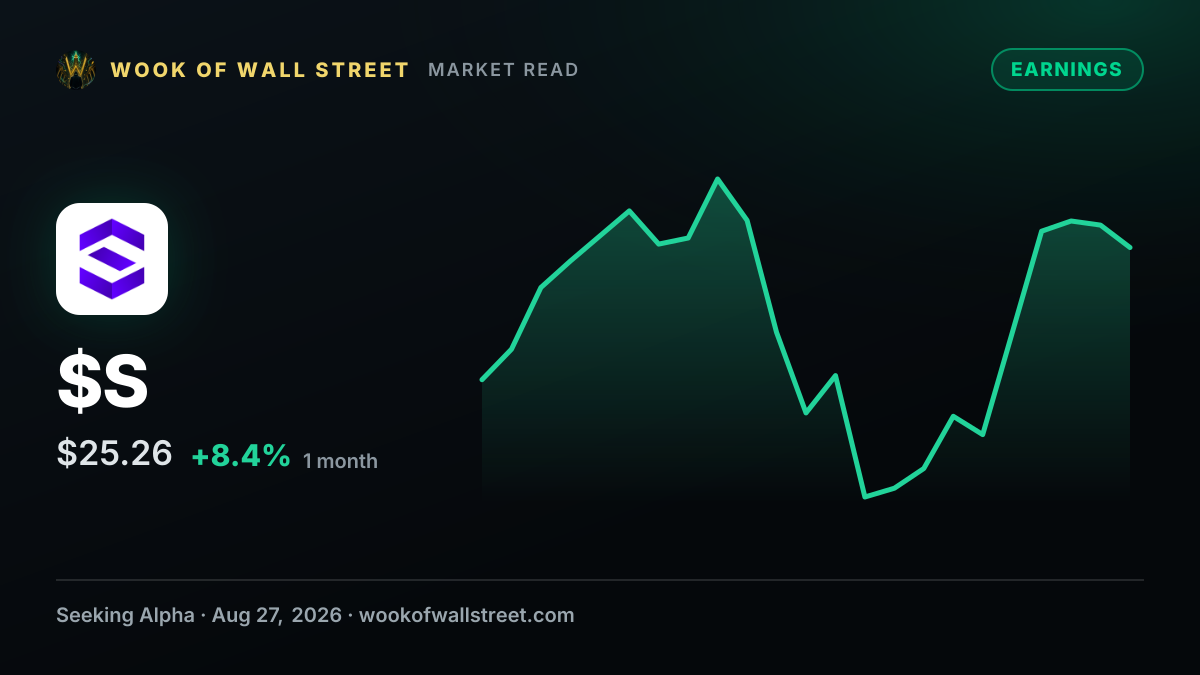 SentinelOne slides as mixed guidance overshadows strong Q2 results — $S one-month chart