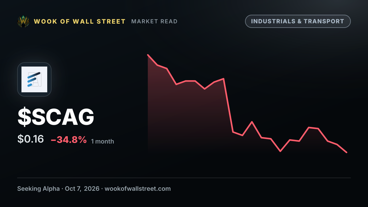 Scage Future announces 1-for-15 reverse ADS ratio change — $SCAG one-month chart