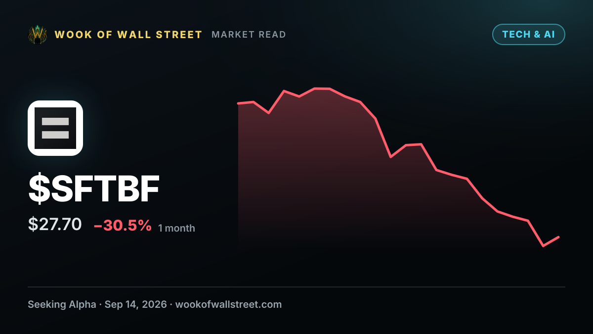 SoftBank gets $11.87B loan for OpenAI bet, AI concerns hit shares - report — $SFTBF one-month chart