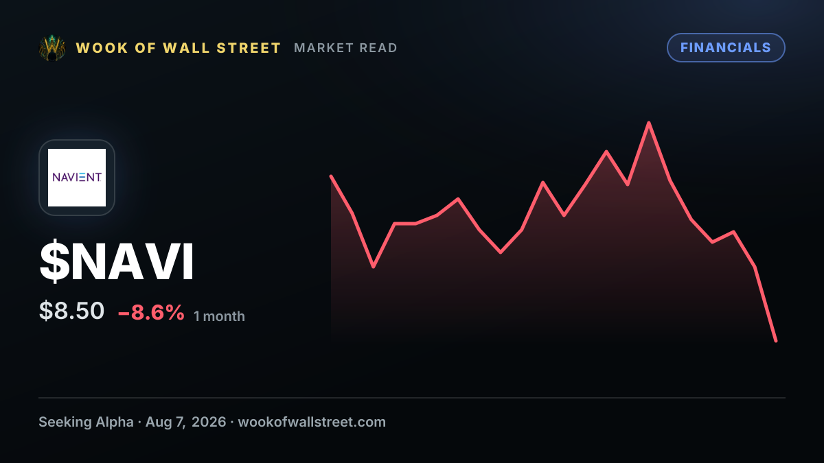 Navient signals in-school growth of 50% in 2026 as it shifts new originations to fair value accounting — $NAVI one-month chart