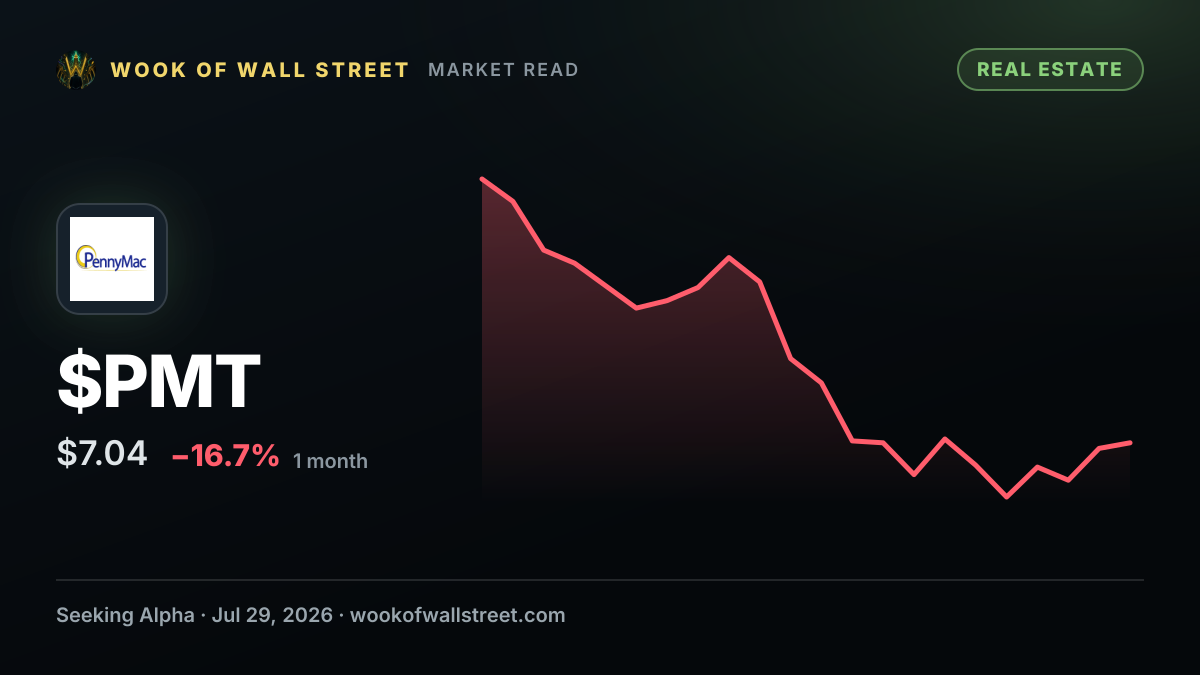 PennyMac Mortgage Investment Trust outlines plan for approximately 30 securitizations in 2026 as it agrees to sell $13B of Agency MSRs — $PMT one-month chart