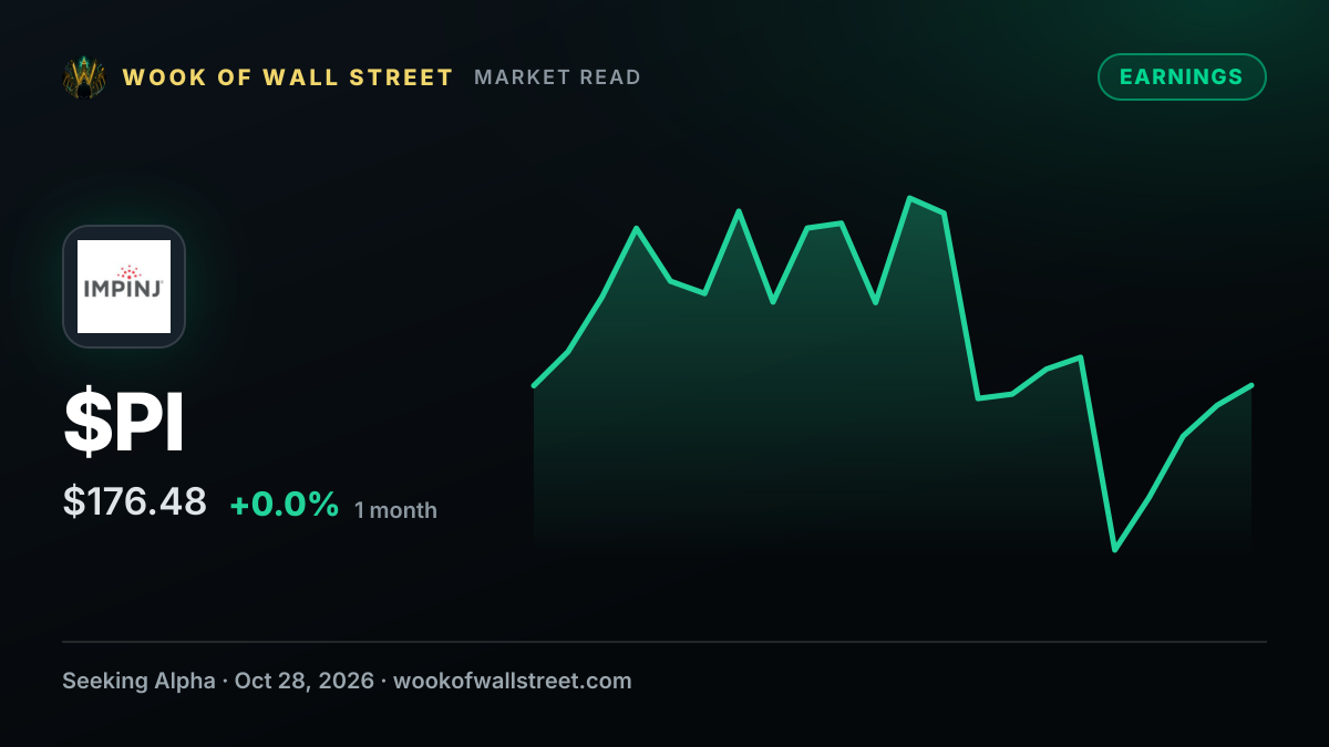Impinj anticipates Q4 2026 revenue of $104M-$107M as M800 demand drives back-end capacity ramp — $PI one-month chart