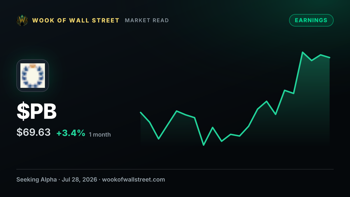 Prosperity Bancshares Q2 2026 Earnings Preview — $PB one-month chart