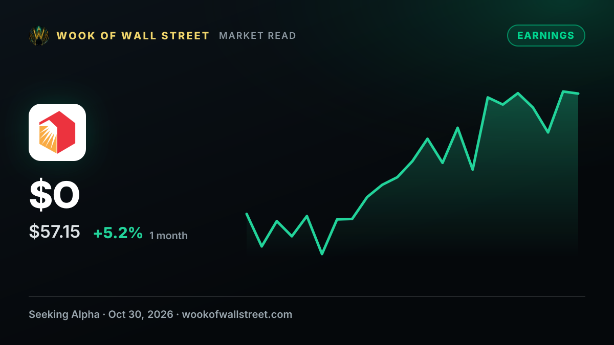 Realty Income Q3 earnings on deck: What to expect — $O one-month chart