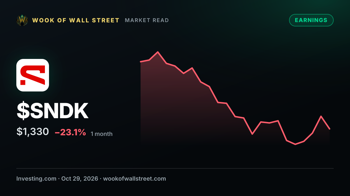 Earnings call transcript: Sandisk beats Q1 2027 estimates, shares fall — $SNDK one-month chart