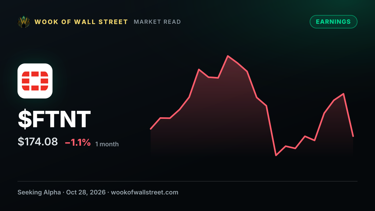 Fortinet outlines 2026 billings $9.568B-$9.718B as it raises guidance again — $FTNT one-month chart