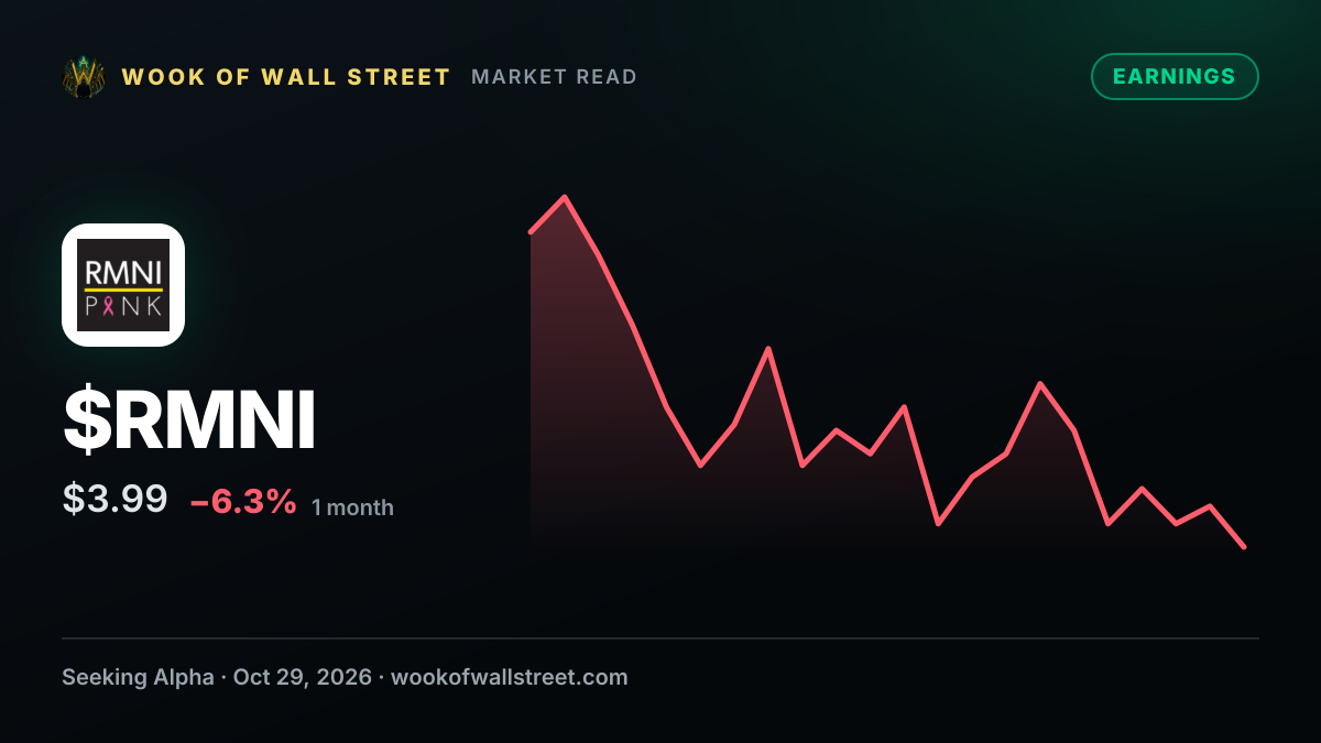 Rimini Street expects Q4 2026 revenue of $117M-$119M while reiterating fiscal 2026 Rule of 20 guidance — $RMNI one-month chart