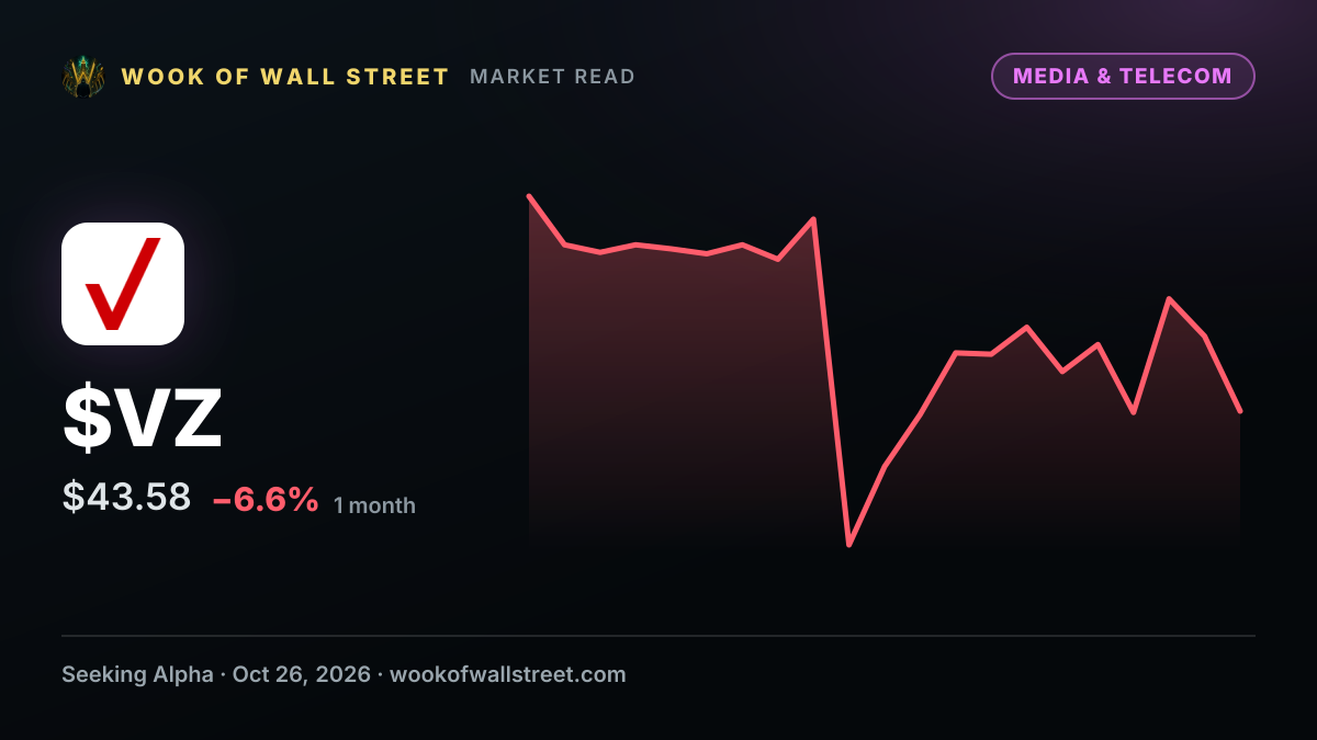 Verizon raises 2026 outlook after strong postpaid subscriber growth, strikes $2B AWS AI deal — $VZ one-month chart
