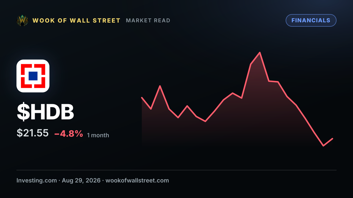 HDFC Bank CEO Jagdishan to step down in October as governance pressures mount — $HDB one-month chart