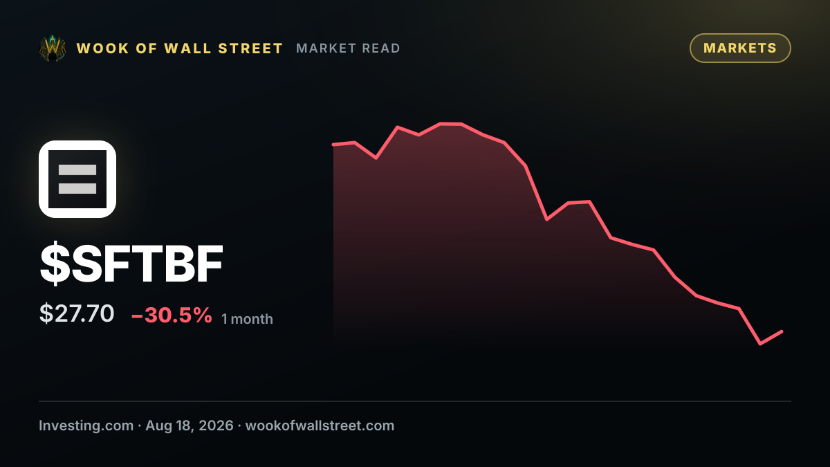 Why is SoftBank Group stock tumbling today? — $SFTBF one-month chart