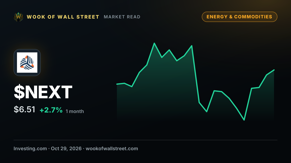 NextDecade expects first LNG production from Train 1 in Q2 2027 — $NEXT one-month chart