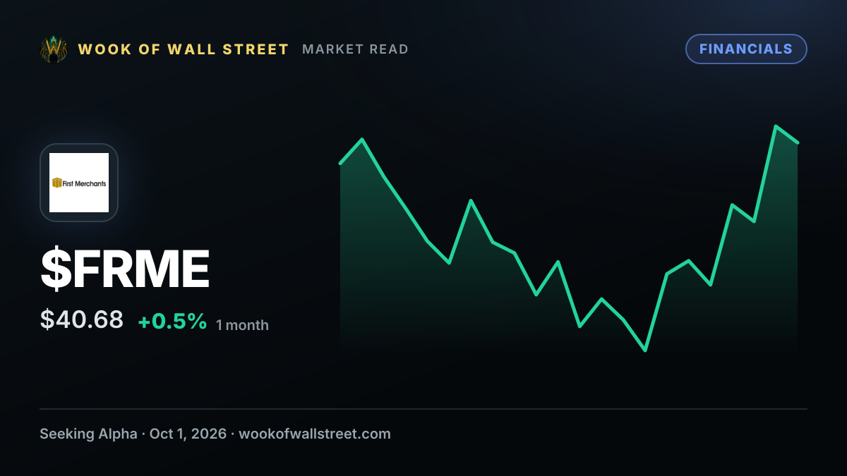 First Merchants CEO to retire at the end of 2026 — $FRME one-month chart