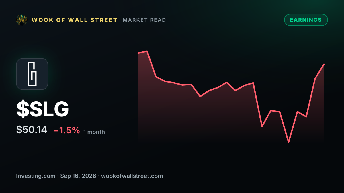 SL Green at BofA real estate conference: leasing surge lifts outlook — $SLG one-month chart