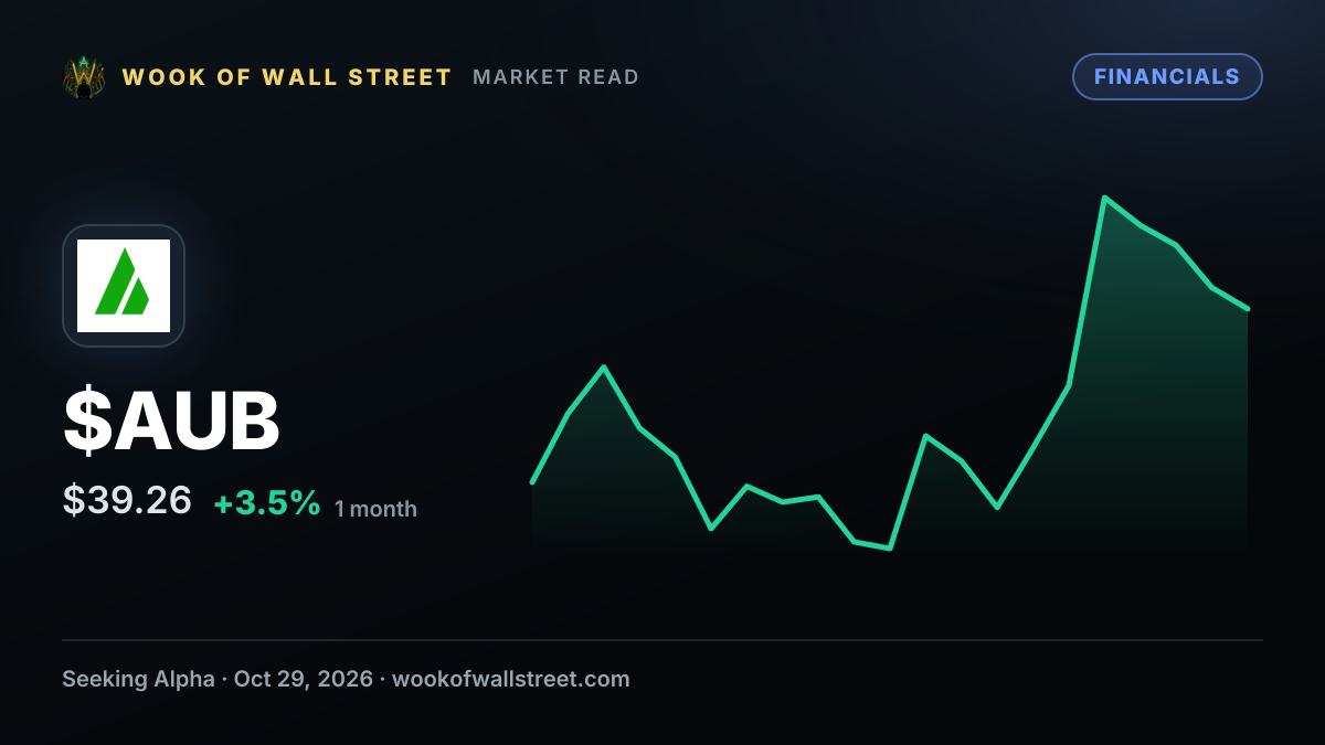 Atlantic Union Bankshares 6.875% preferred stock declares $0.43 dividend — $AUB one-month chart