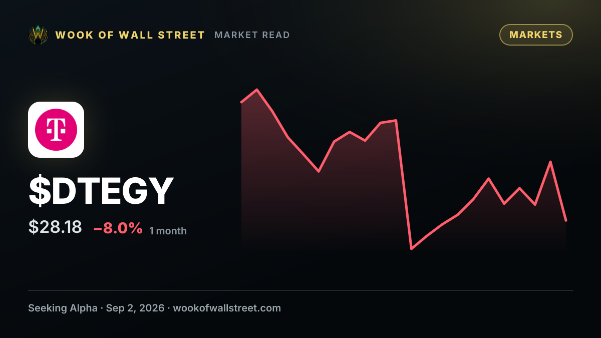 Activist Elliott builds stake in Deutsche Telekom - Bloomberg — $DTEGY one-month chart
