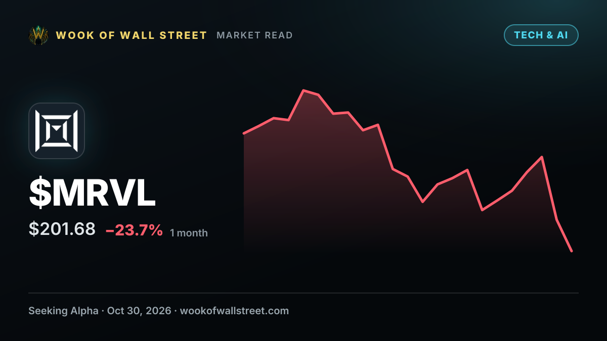 Marvell deal for Lumentum won't be at a big premium - CNBC — $MRVL one-month chart