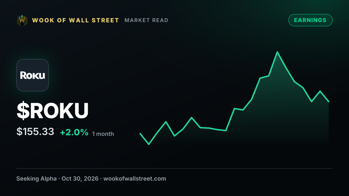 Roku Q3 2026 Earnings Preview — $ROKU one-month chart