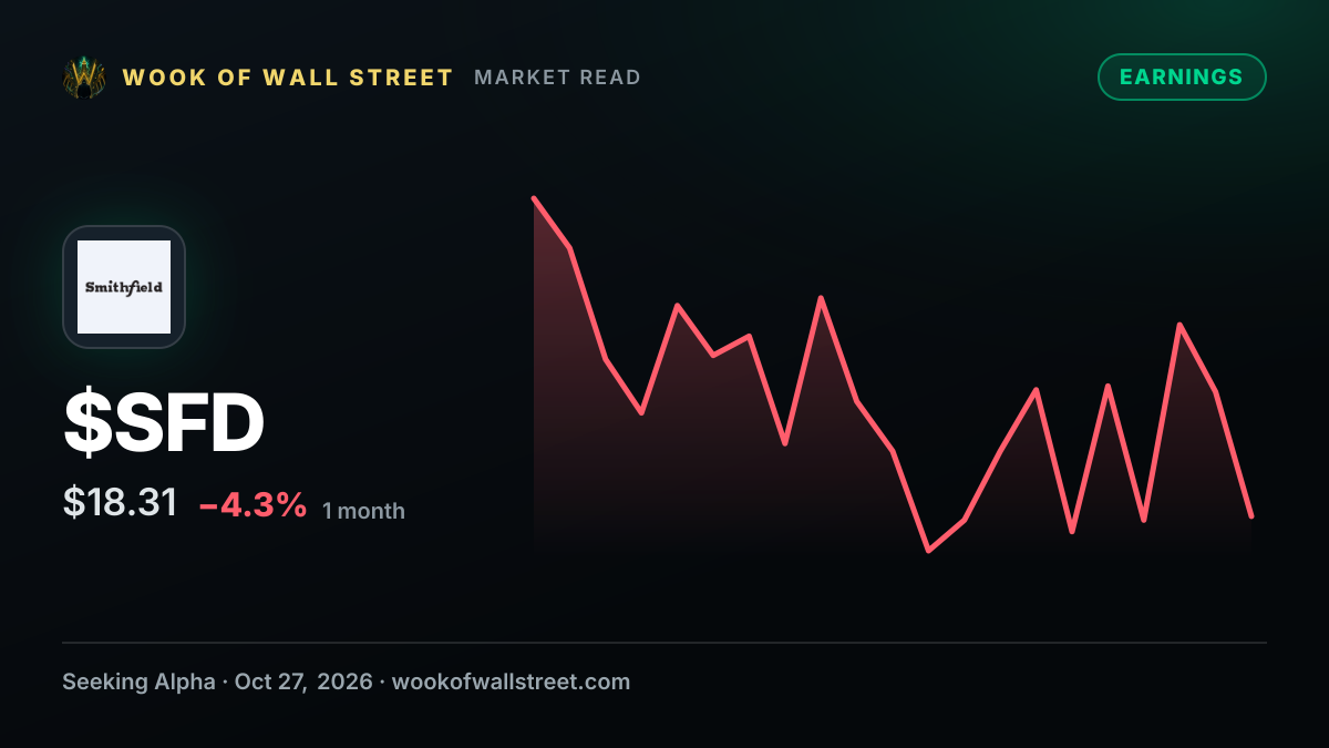Smithfield Foods Non-GAAP EPS of $0.26 in-line, revenue of $3.4B misses by $260M — $SFD one-month chart