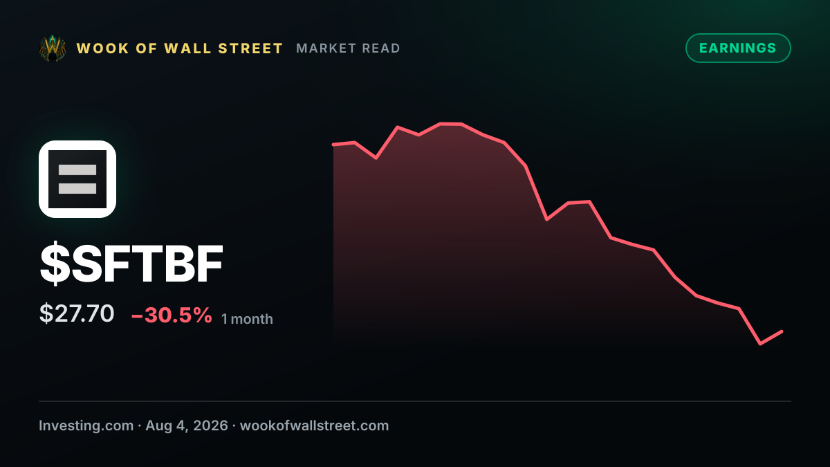 SoftBank Corp tops Q1 estimates as record revenue lifts profit — $SFTBF one-month chart