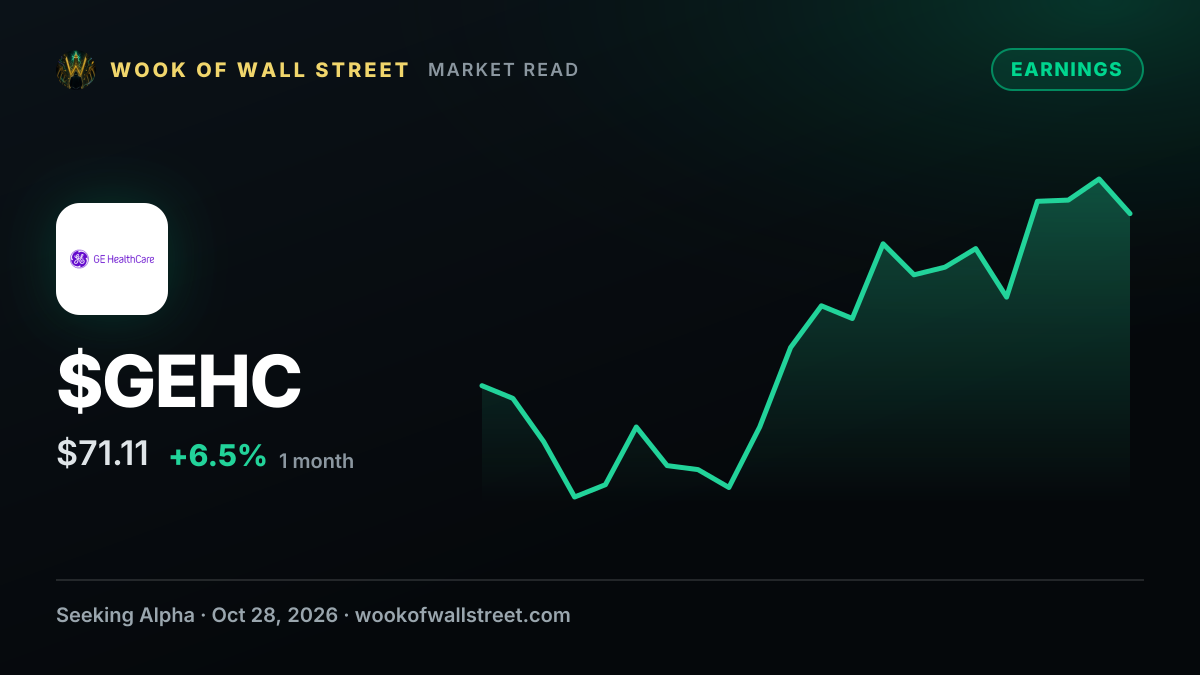 GE HealthCare Technologies Non-GAAP EPS of $1.34 beats by $0.14, revenue of $5.51B beats by $160M, raises FY guidance — $GEHC one-month chart