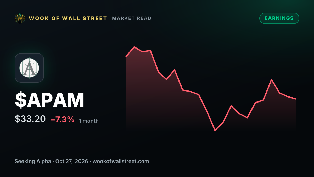 Artisan Partners Asset Management Non-GAAP EPS of $1.03 beats by $0.07, revenue of $312.5M beats by $4.9M — $APAM one-month chart