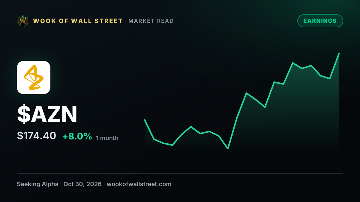 AstraZeneca Q3 profit beats estimates as cancer drug sales drive growth — $AZN one-month chart