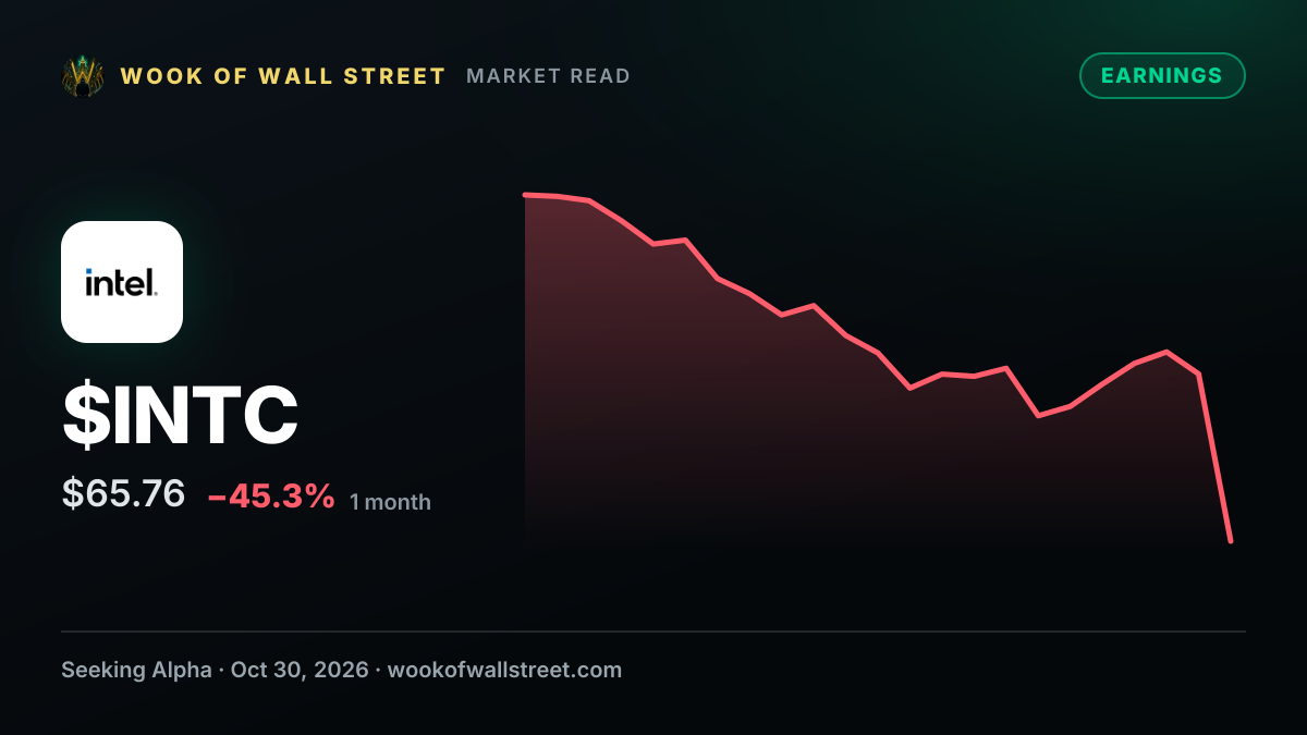 Intel plunges 29% on weak Q4 guidance — $INTC one-month chart
