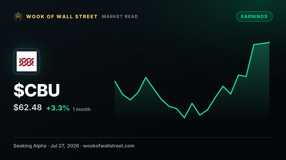 Community Financial System Q2 2026 Earnings Preview — $CBU one-month chart