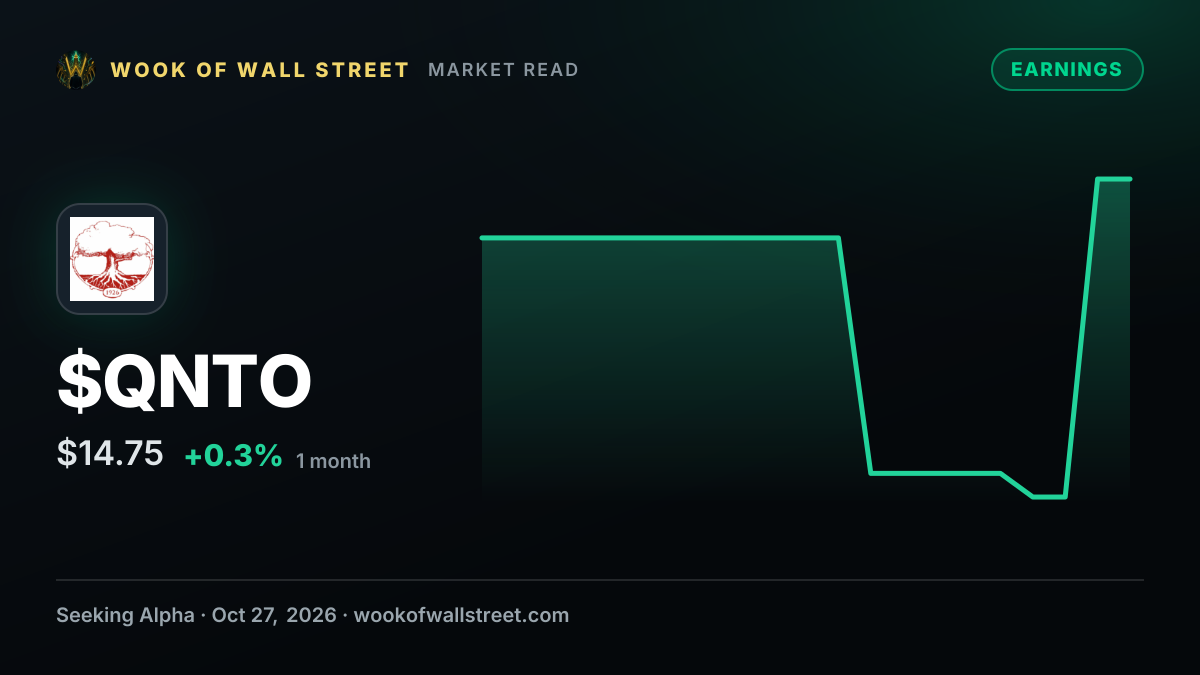 Quaint Oak Bancorp GAAP EPS of $0.24, revenue of $7.41M — $QNTO one-month chart