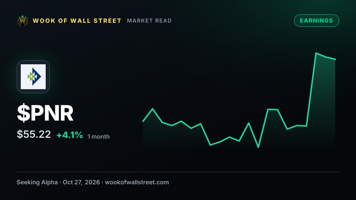 Pentair Non-GAAP EPS of $1.22 beats by $0.15, revenue of $976.4M beats by $12.67M — $PNR one-month chart