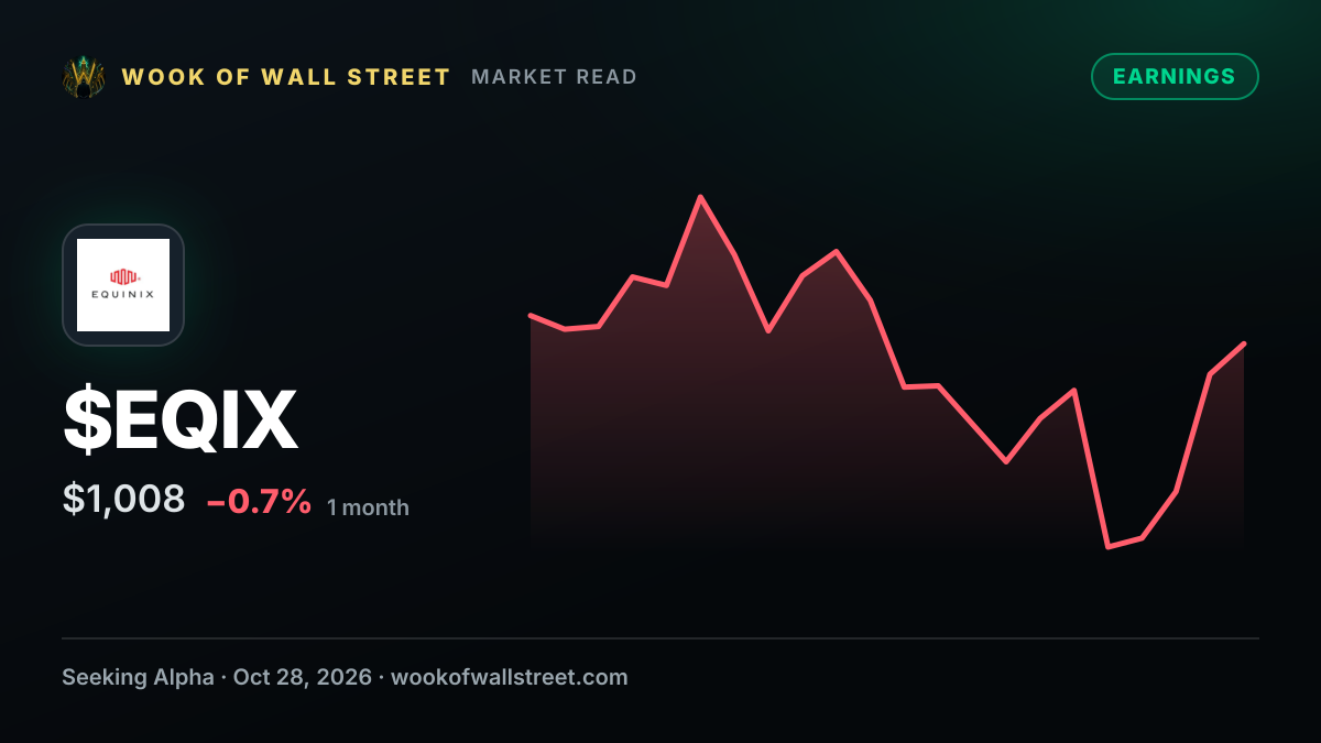 Equinix forecasts Q4 2026 total revenue growth of 12%-13% while raising full-year outlook — $EQIX one-month chart
