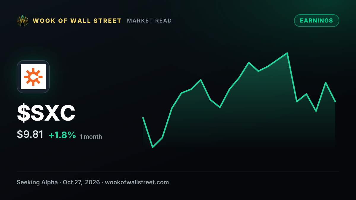 SunCoke Energy GAAP EPS of $0.25 beats by $0.13, revenue of $485.9M beats by $27.65M — $SXC one-month chart