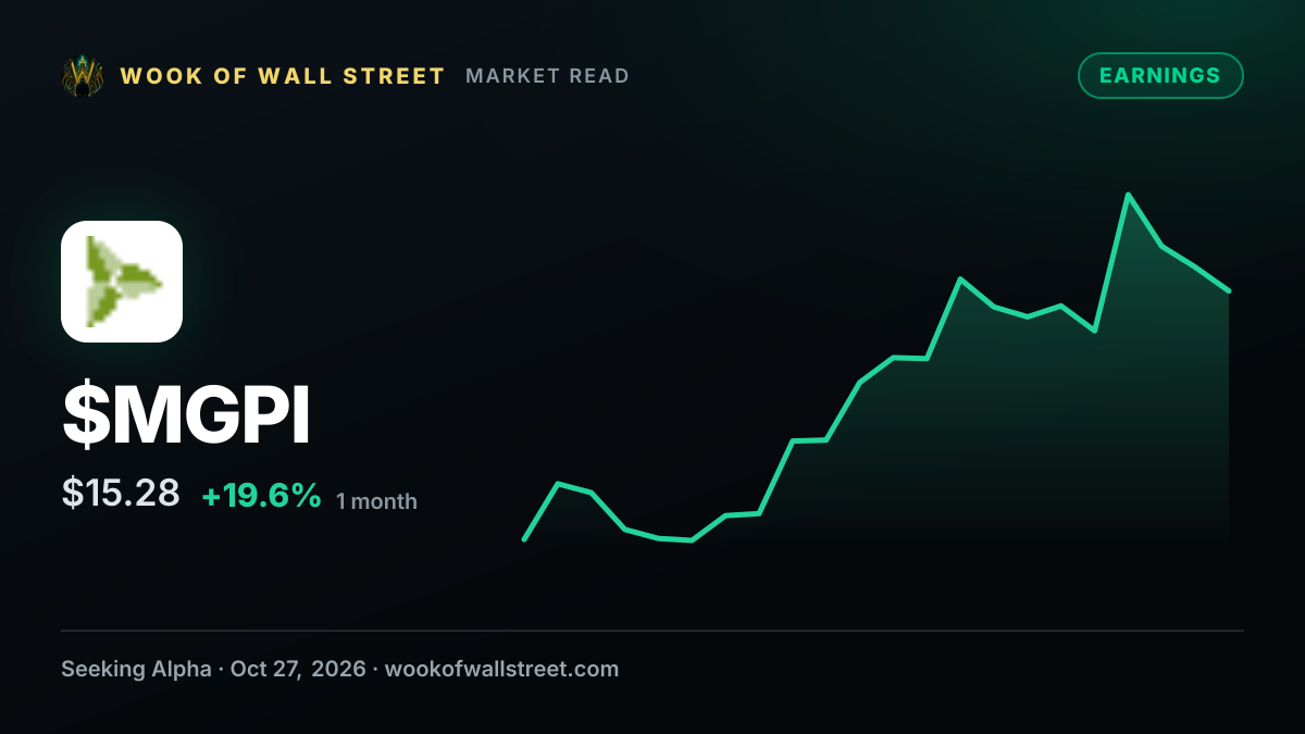 MGP Ingredients Q3 2026 Earnings Preview — $MGPI one-month chart