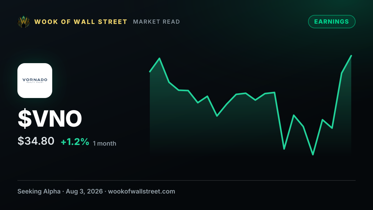 Vornado Realty Trust FFO of $0.74 beats by $0.17, revenue of $462.2M beats by $8.63M — $VNO one-month chart