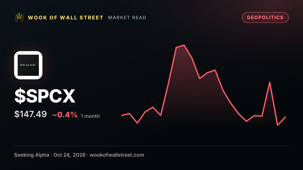 Musk says Ukraine violated Starlink terms with offensive drone strikes — $SPCX one-month chart