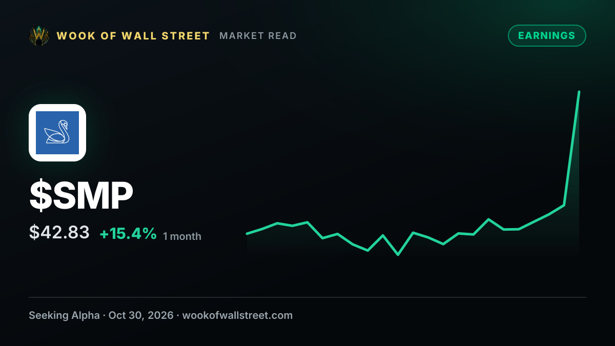 Standard Motor Products Non-GAAP EPS of $1.54 beats by $0.13, revenue of $507.8M misses by $7.19M — $SMP one-month chart