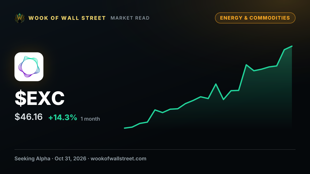 Utilities sector outperforms in October as Exelon leads the gainers and NRG lags — $EXC one-month chart