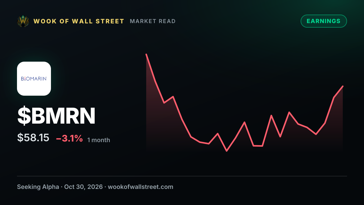 BioMarin Pharmaceutical Q3 2026 Earnings Preview — $BMRN one-month chart