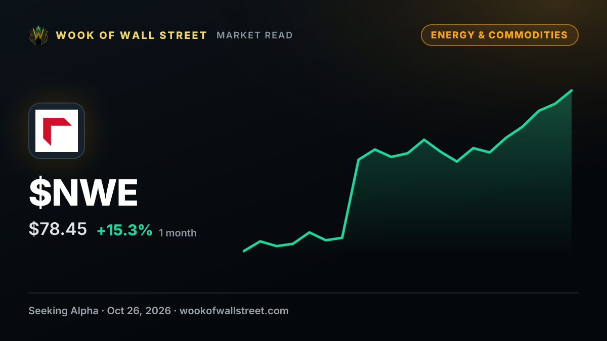 NorthWestern Energy upgraded at Wells Fargo as merger creates more diversified utility — $NWE one-month chart