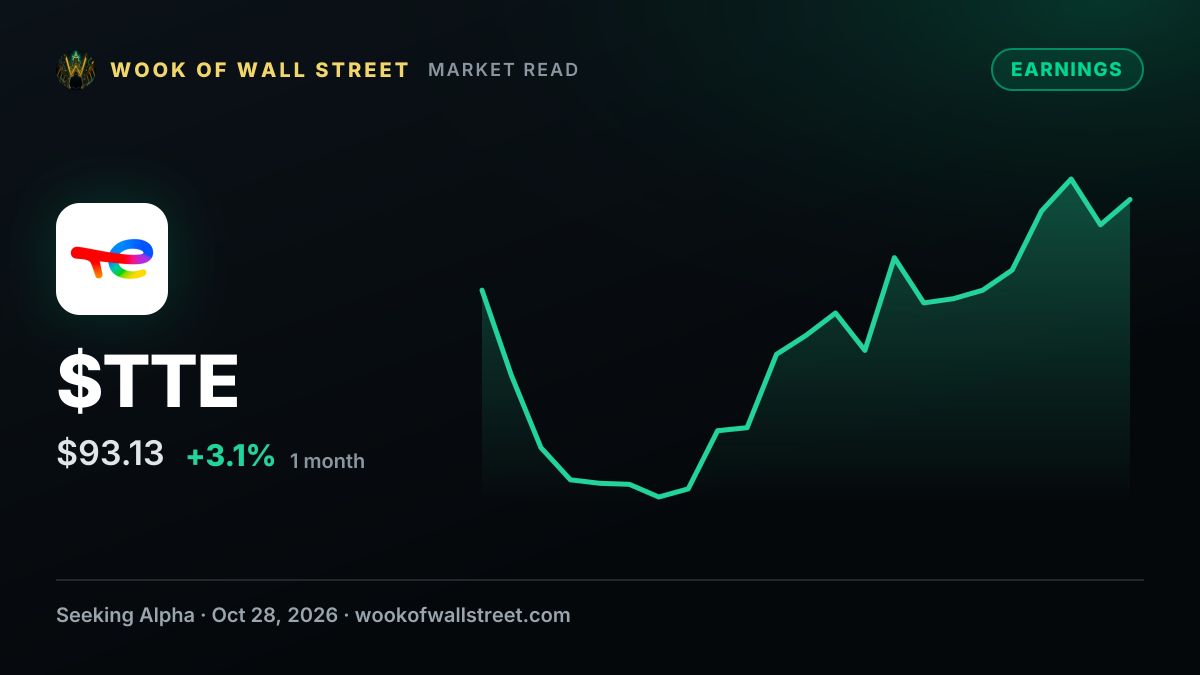 TotalEnergies SE Q3 2026 Earnings Preview — $TTE one-month chart