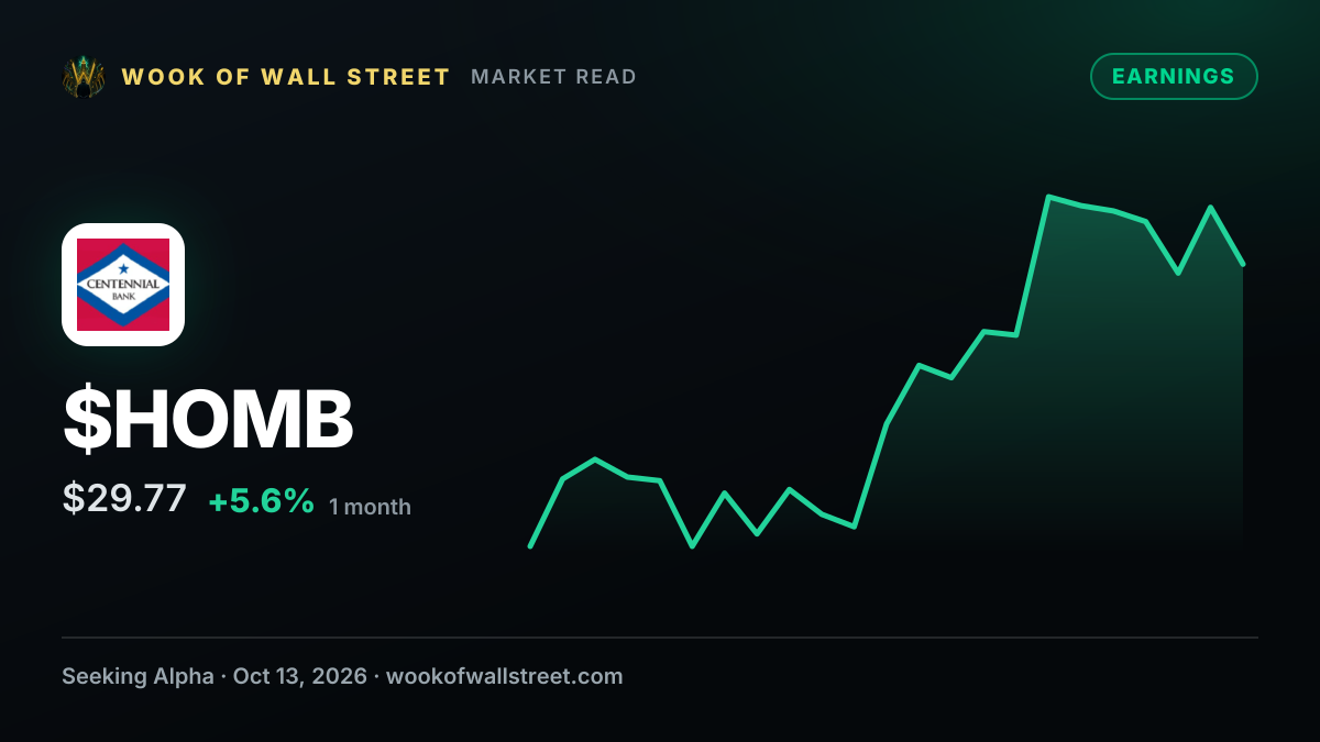 Home BancShares Q3 2026 Earnings Preview — $HOMB one-month chart