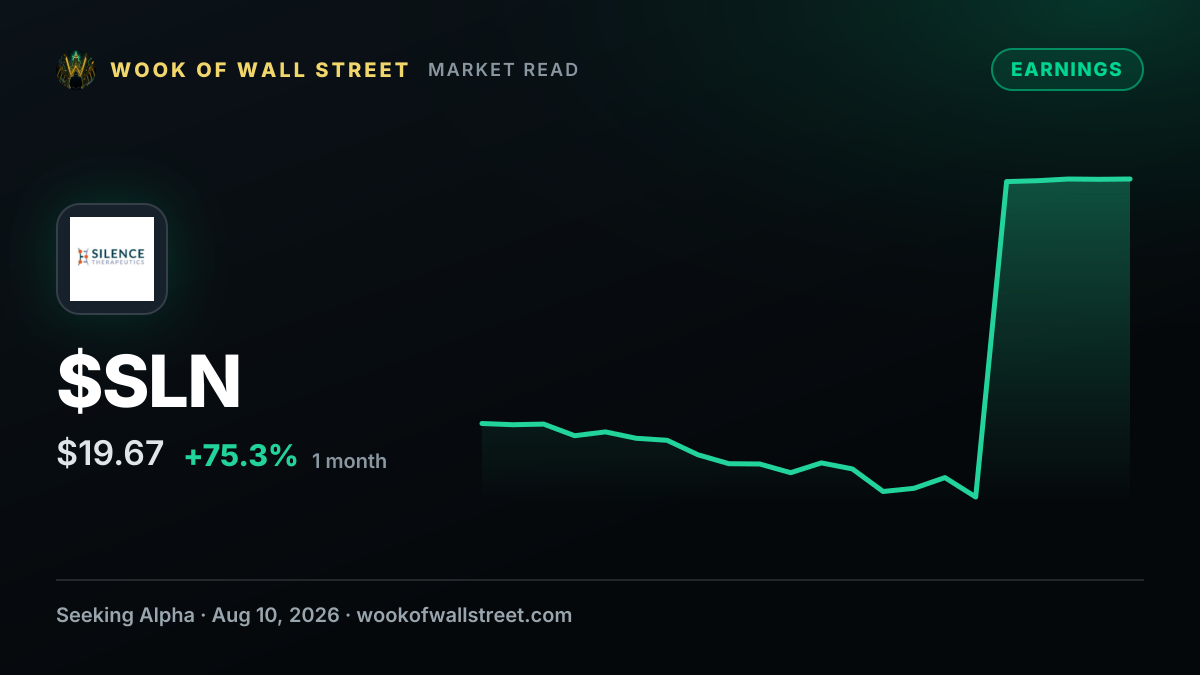 Silence Therapeutics GAAP EPS of -$0.09 beats by $0.08 — $SLN one-month chart