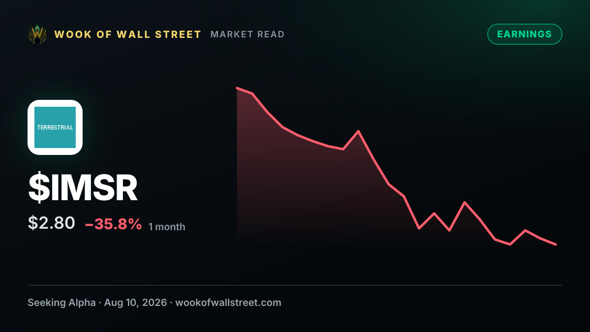 Terrestrial Energy Q2 2026 Earnings Preview — $IMSR one-month chart