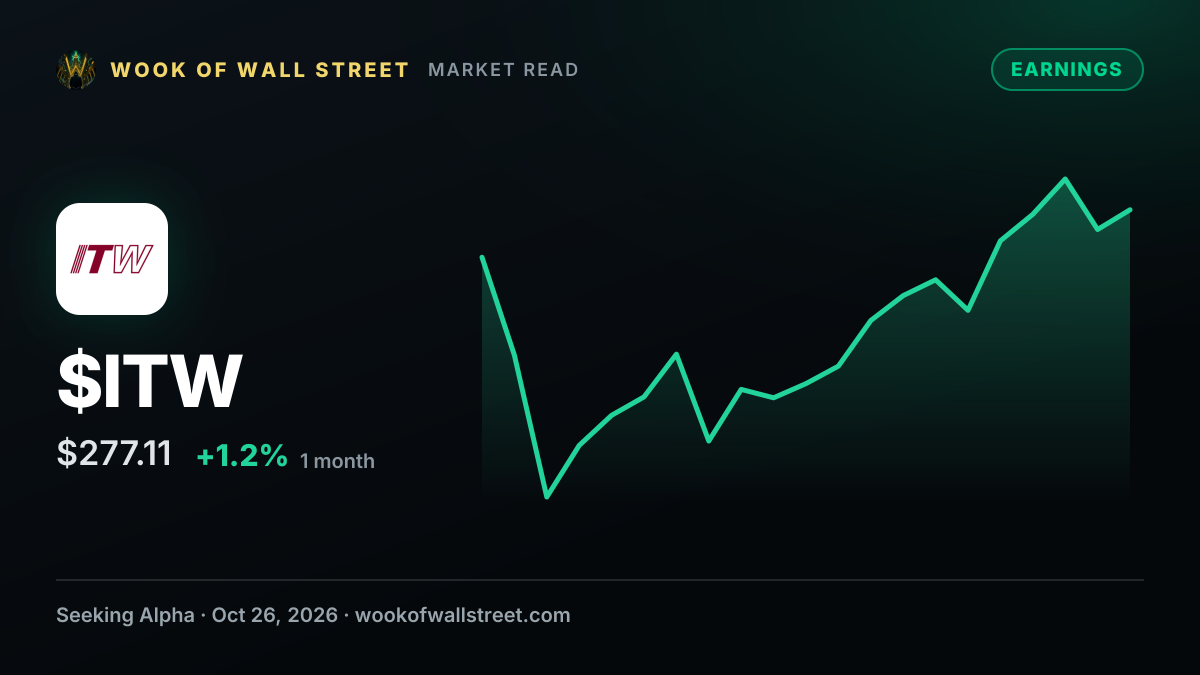 Illinois Tool Works Inc. Q3 2026 Earnings Preview — $ITW one-month chart