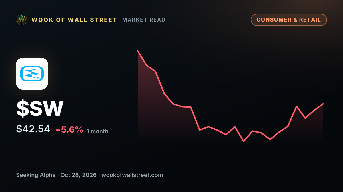 Smurfit Westrock declares $0.4523 dividend — $SW one-month chart