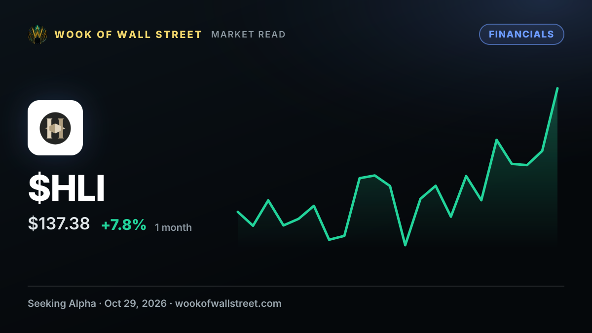 Houlihan Lokey declares $0.70 dividend — $HLI one-month chart